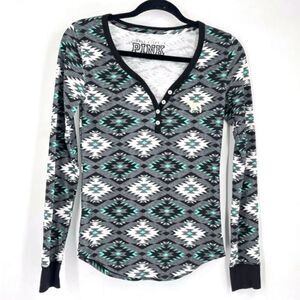 Victoria’s Secret Tribal Southwestern Print Long‎ Sleeve Ribbed Henley Top Small